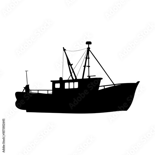 Fishing boat silhouette vector illustration of commercial fishing vessel and trawler design element for prints