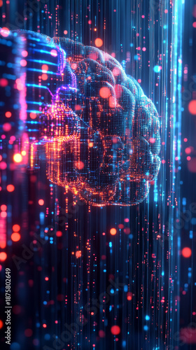 Futuristic digital brain with circuit patterns in abstract technology background