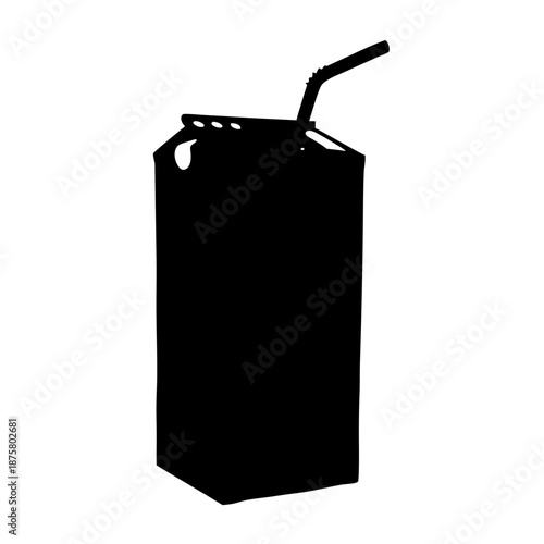 Isolated juice box with straw vector illustration beverage container drink packaging carton design black