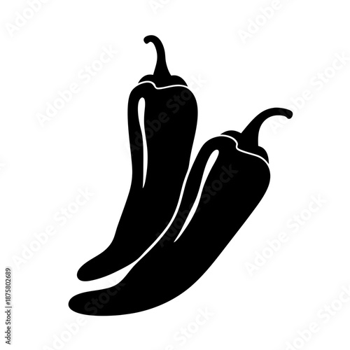 Black silhouette of two hot chili peppers vector illustration spicy food ingredient design element
