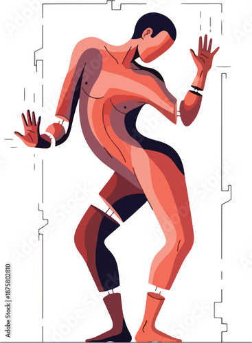Stylized articulated human figure with detached limb joints against a white background