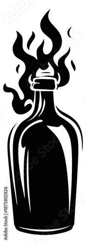 Hand drawn illustration of a molotov cocktail depicting burning for protest