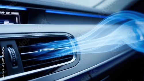 Car Air Conditioning Vent with Blue Air Flow Visualization