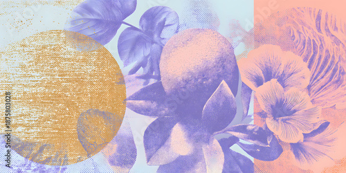 Pastel linocut print texture with boho risograph overlay on a vintage paper background abstract art pattern