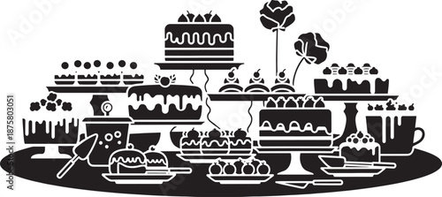 Delightful Bakery Display with Assorted Desserts and Cakes