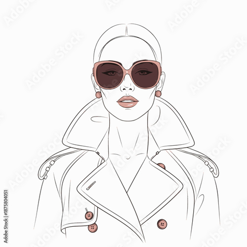 Portrait woman in white coat pink sunglasses