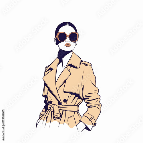 Fashion woman in trench coat black sunglasses