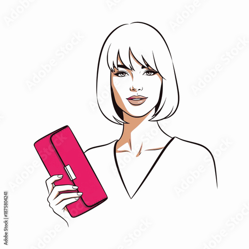 Woman holding pink clutch in white top