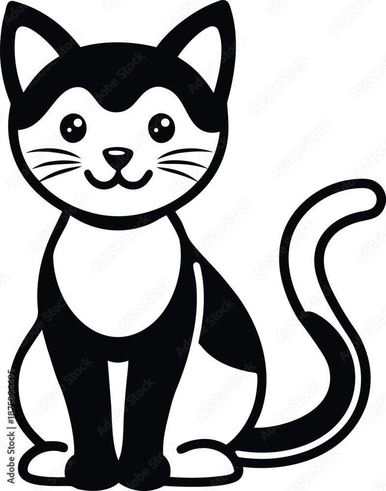 Fototapeta premium cute cartoon cat sitting illustration with bold simple lines