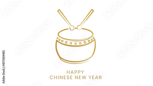 Golden drum with crossed drumsticks for Chinese New Year celebration