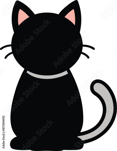 black cat silhouette back view with collar isolated on white