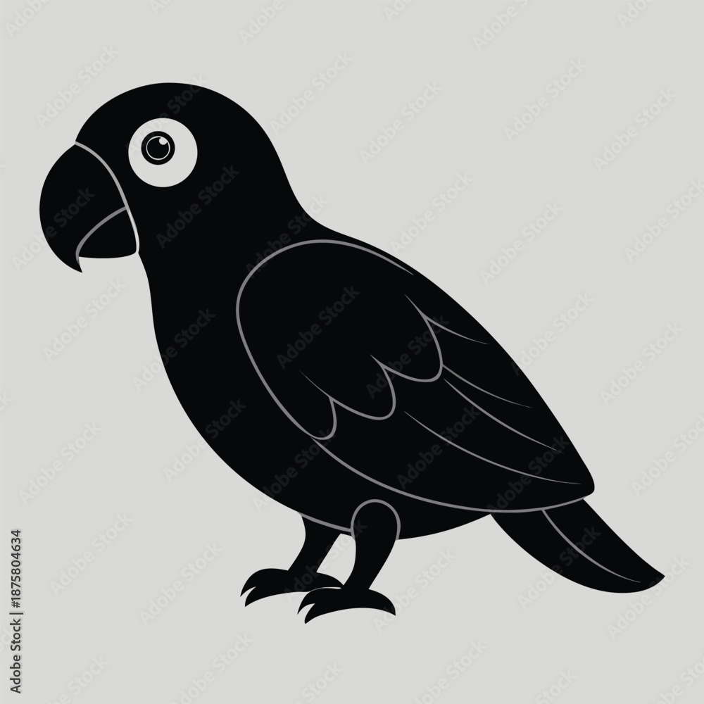 Fototapeta premium black parrot illustration side view isolated on gray background