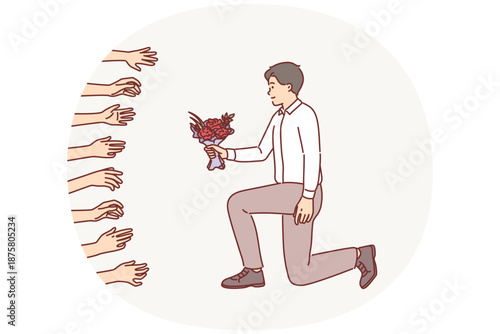 Seductive man with bouquet of flowers is popular with women want to date lavilas