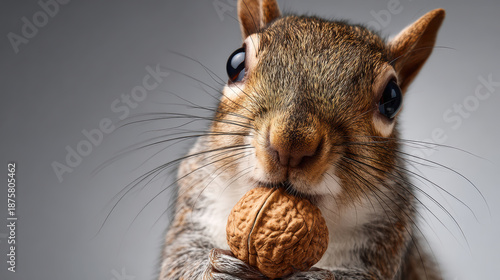Small squirrel holding a nut in its paws
