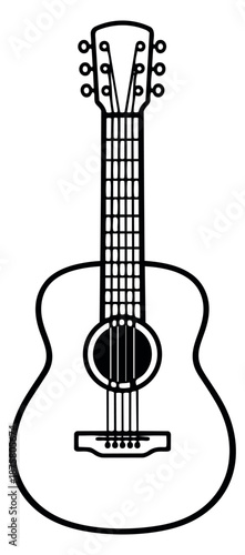 Line art illustration of an acoustic guitar depicting a classic musical instrument for music themed designs