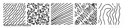 Set of monochrome hand-drawn crosshatch textures