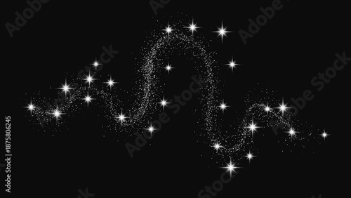 Silver glittering confetti wave and stardust