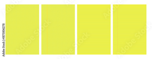 Set of yellow legal pad pages with lined or grid designs