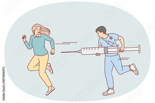 Cowardly woman suffers from Vaccinophobia and runs away from doctor with large syringe