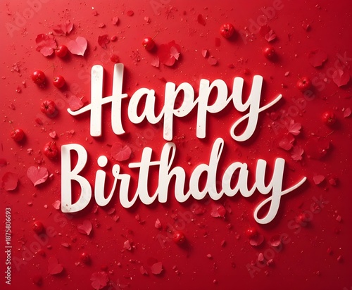 Happy birthday typography with red color background.