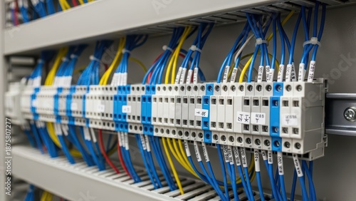 Industrial Electrical Panel with Organized Wiring and Terminal Blocks