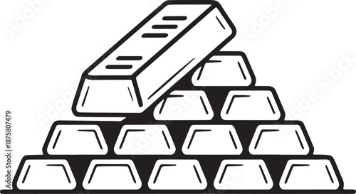 Stack of gold bars in simple line art style with bold black lines on white background for finance illustration