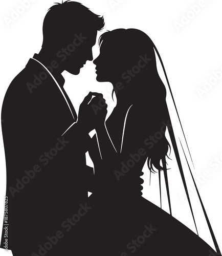 Romantic Couple Silhouette Wedding Veil Love Moment