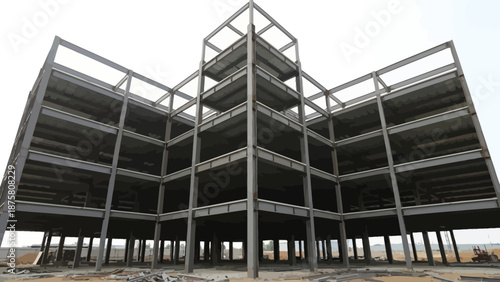 Large Multi Level Steel Building Structure.