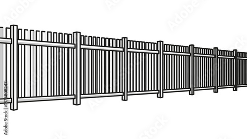 Metal Fence Illustration with Vertical Bars.