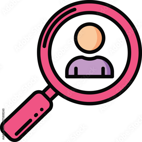 Magnifying glass icon with a person symbol for recruitment and human resources search, isolated on white background