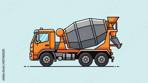 Orange Cement Mixer Truck Illustration.