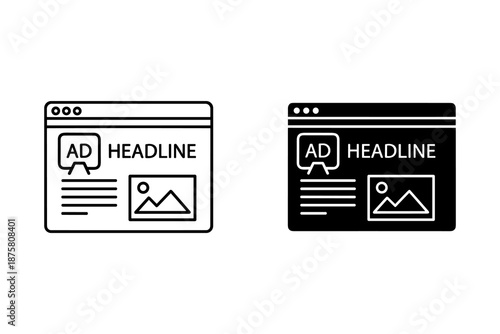 Two browser windows displaying advertisement with headline and placeholder