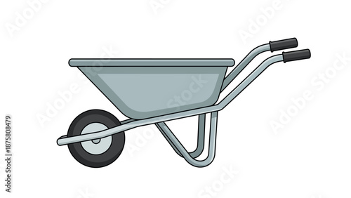Wheelbarrow with Gray Container and Handles.