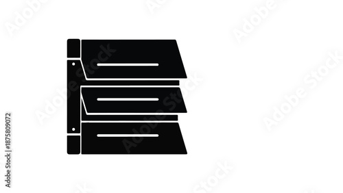 Modern black file folders stacked on top of each other in minimalist office organization system with white background