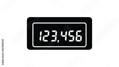 Digital counter display showing 123456 numbers on screen with white numbers and black background, electronic measurement meter, numeric data visualization, modern technology concept