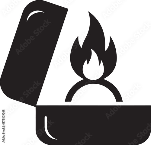 Silhouette of a person with fire isolated on white background.