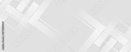 Modern abstract white backdrop with elegant shape design. Abstract white geometric shape background. Modern square shape graphic elements. Horizontal banner template.