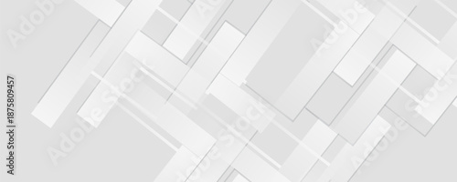 Modern abstract white backdrop with elegant shape design. Abstract white geometric shape background. Modern square shape graphic elements. Horizontal banner template.