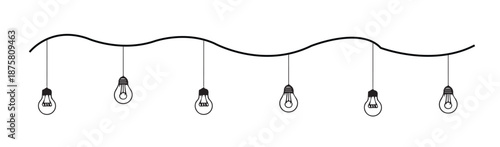 Hanging Light Bulb String Illustration on White Background