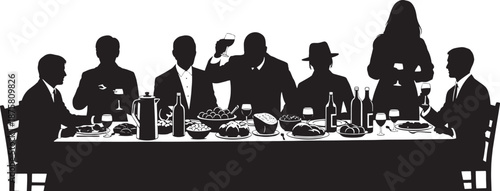 Silhouette of people dining together at a formal dinner