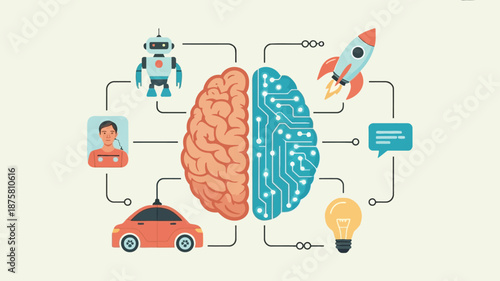 Innovative technology and artificial intelligence concepts connected to brain