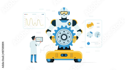 Wallpaper Mural Robot and engineer analyzing industrial data on screens Torontodigital.ca