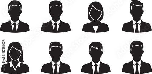 Collection of professional silhouette avatars for men and women in business attire