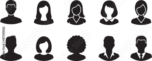 Collection of diverse silhouette profile pictures for user identification