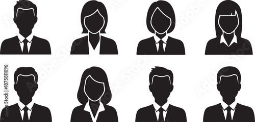 Diverse group of professional silhouettes representing men and women in business attire