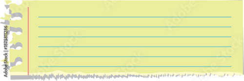 a yellow notepad with blue lines and a red line