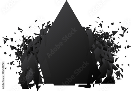 black pyramid shape with fragments breaking off around it
