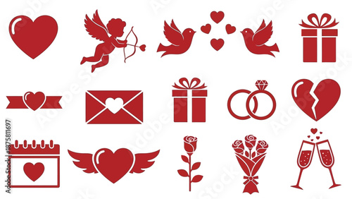 A heartwarming collection of vector icons representing profound valentine love and romantic gestures, perfect for celebrating deep affection and sentimental moments