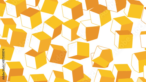 Vibrant yellow and orange 3D cubes on white background