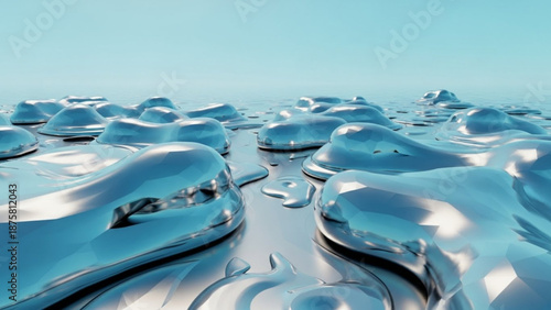 Shimmering blue liquid metal surface with smooth rounded hills